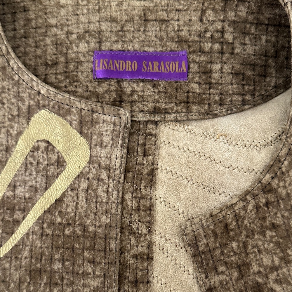 Vintage Lisandro Sarasola Art To Wear Printed Suede Tapestry Jacket S/M - Picture 2 of 6